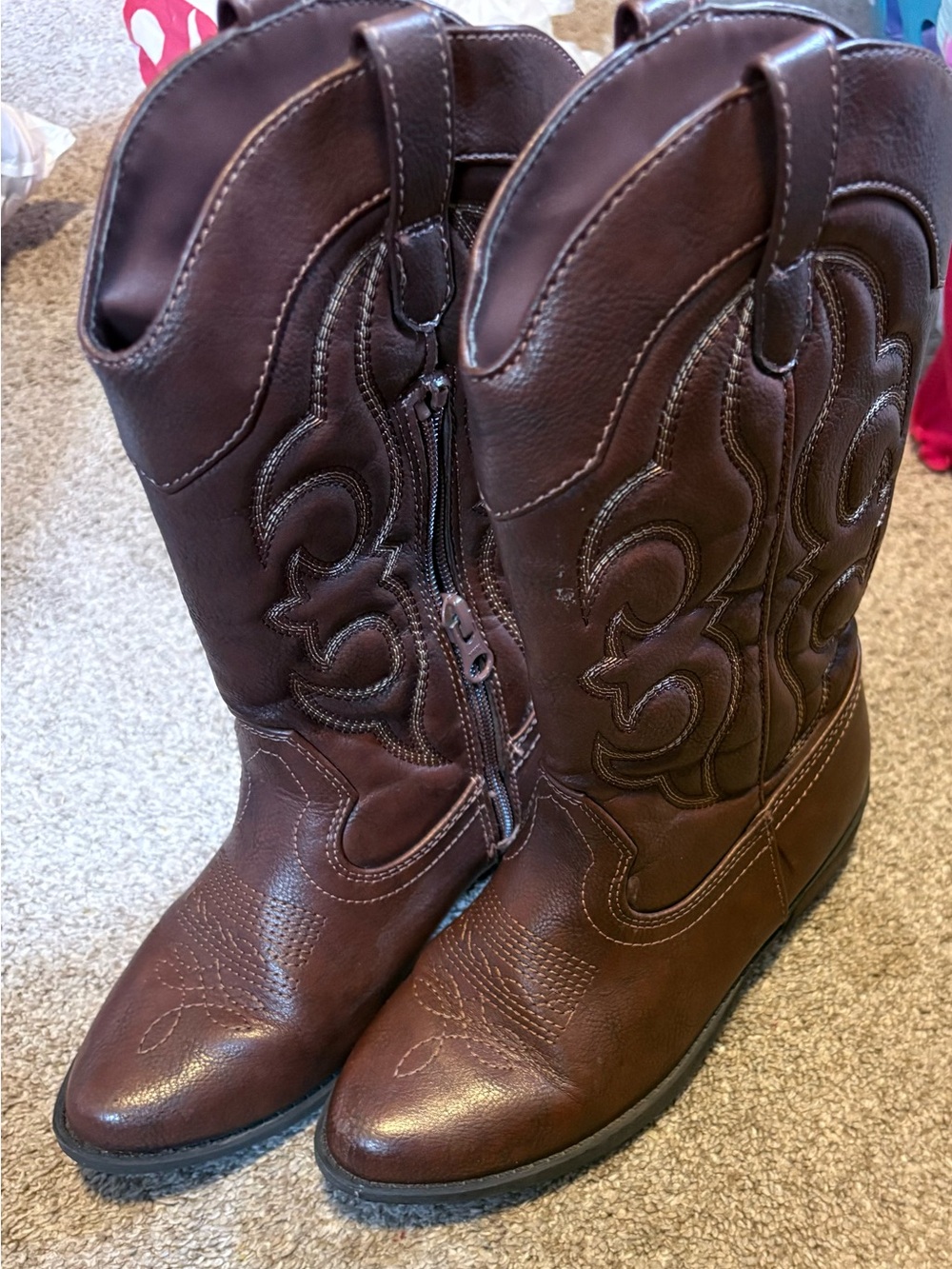 Women's Brown Western Cowboy Boots - Zip Side